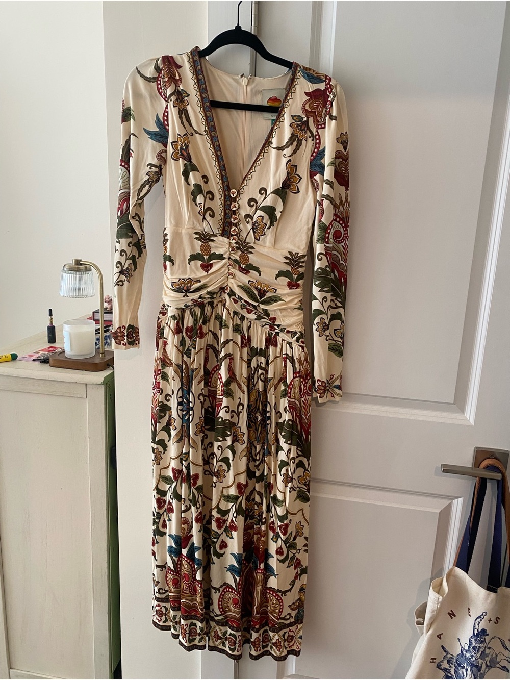 FARM Rio Majestic Hearts Long-Sleeve Midi Dress with Multicolor Print